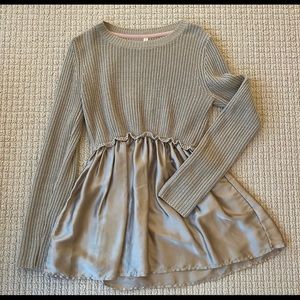 Sweater knit with satin bottom Champagne size medium flared long sleeve top